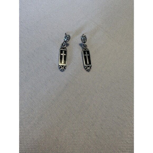 Religious Cross Dangle Earrings Engraved Self Love Respect Statement Jewelry - Picture 1 of 6